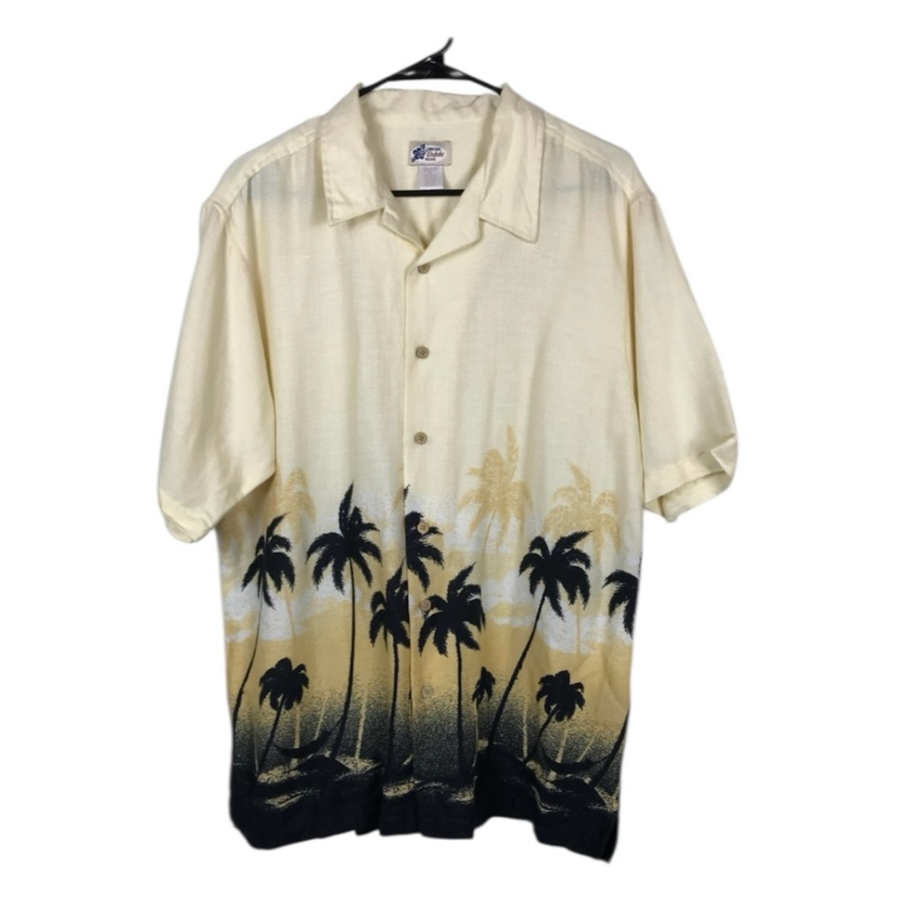 Cherokee Waikiki Wear Hawaiian Shirt M Palm Tree Butter Yellow Island Tropical